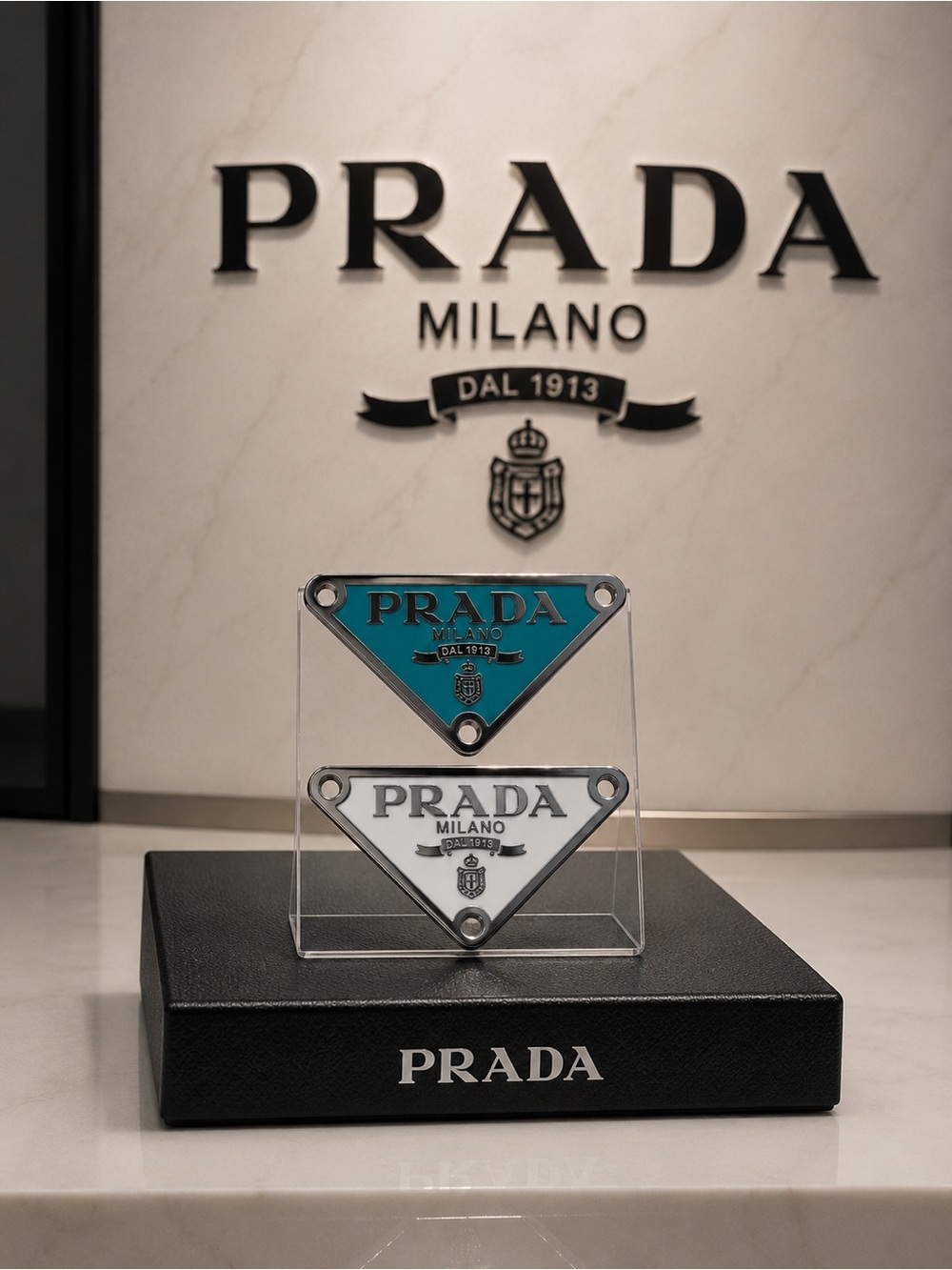 PRADA stamped Triangle Logo Charms/ Pendant/Zipper pull - Teal & White - Picture 4 of 4